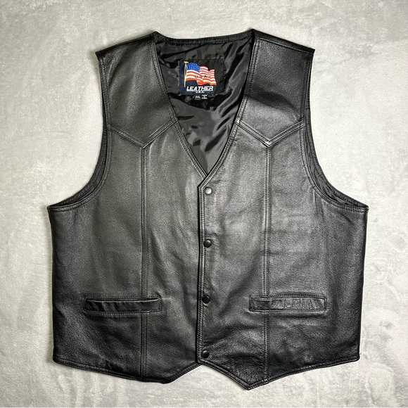 Leather USA Vietnam Veteran Vest - Black - Men’s 2XL Biker Patch - Picture 3 of 12